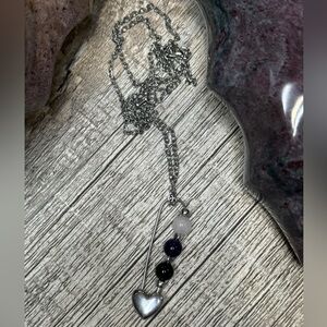 Heart Safety Pin Necklace With Crystal Beads - Empath Protection - Handmade